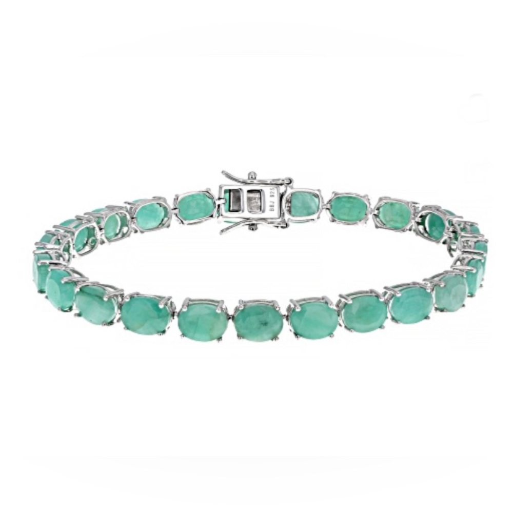 Green Emerald Sterling Silver Bracelet 24.27ctw
